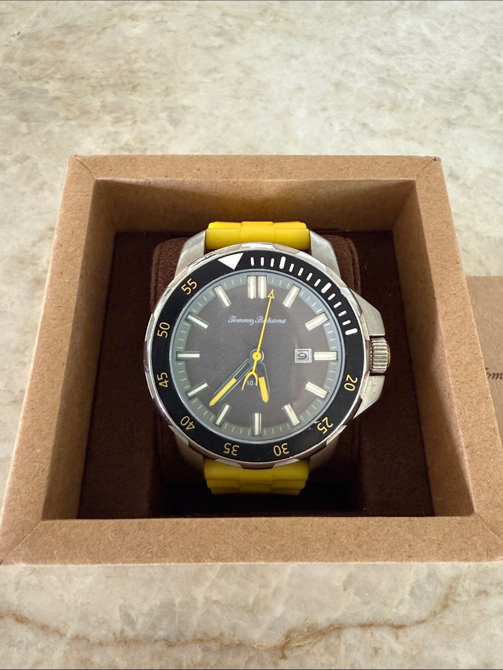 Tommy Bahama Yellow Silicone Strap Dive-Style Watch